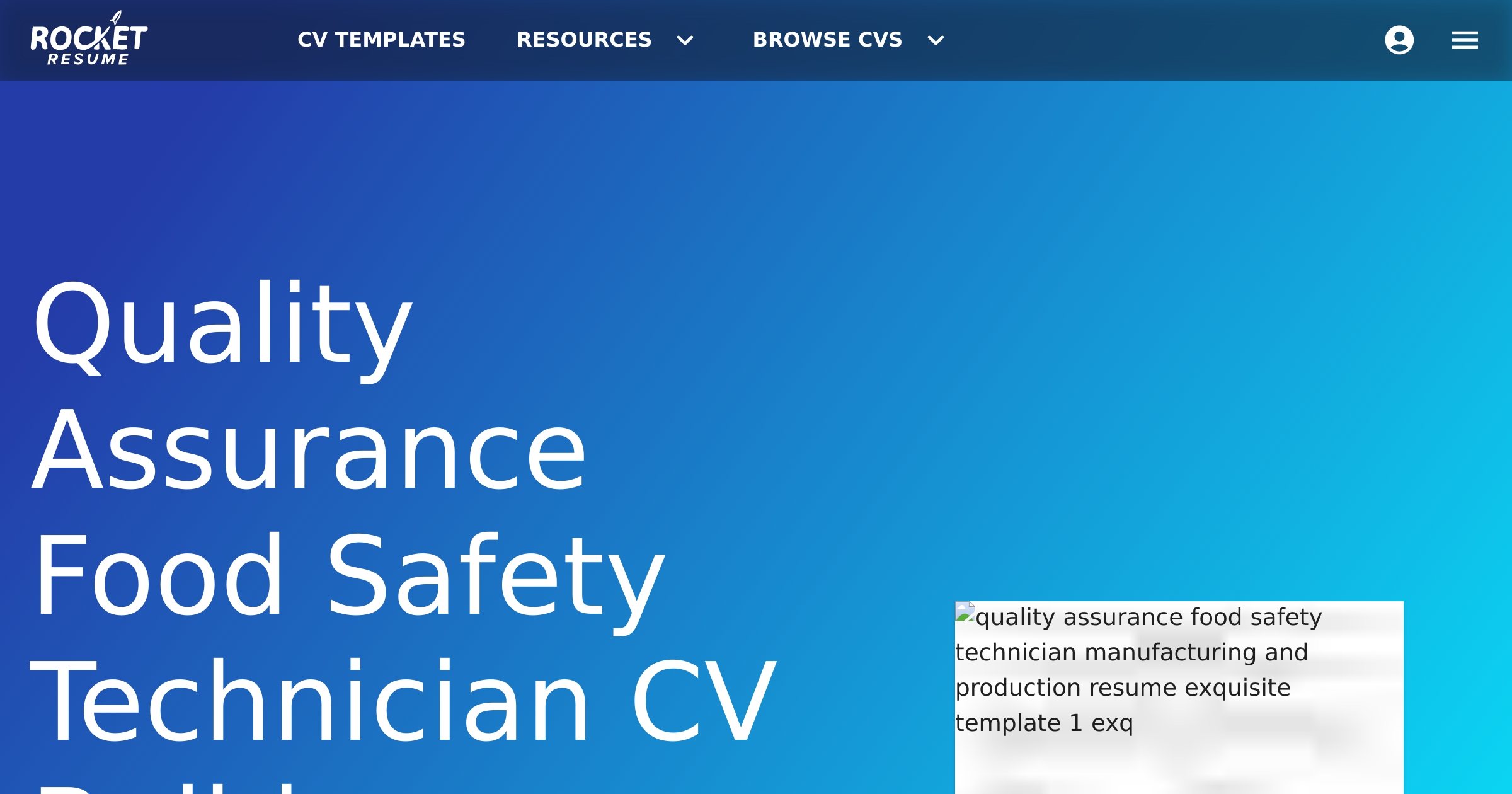 Quality Assurance Food Safety Technician CV Builder | Rocket Resume