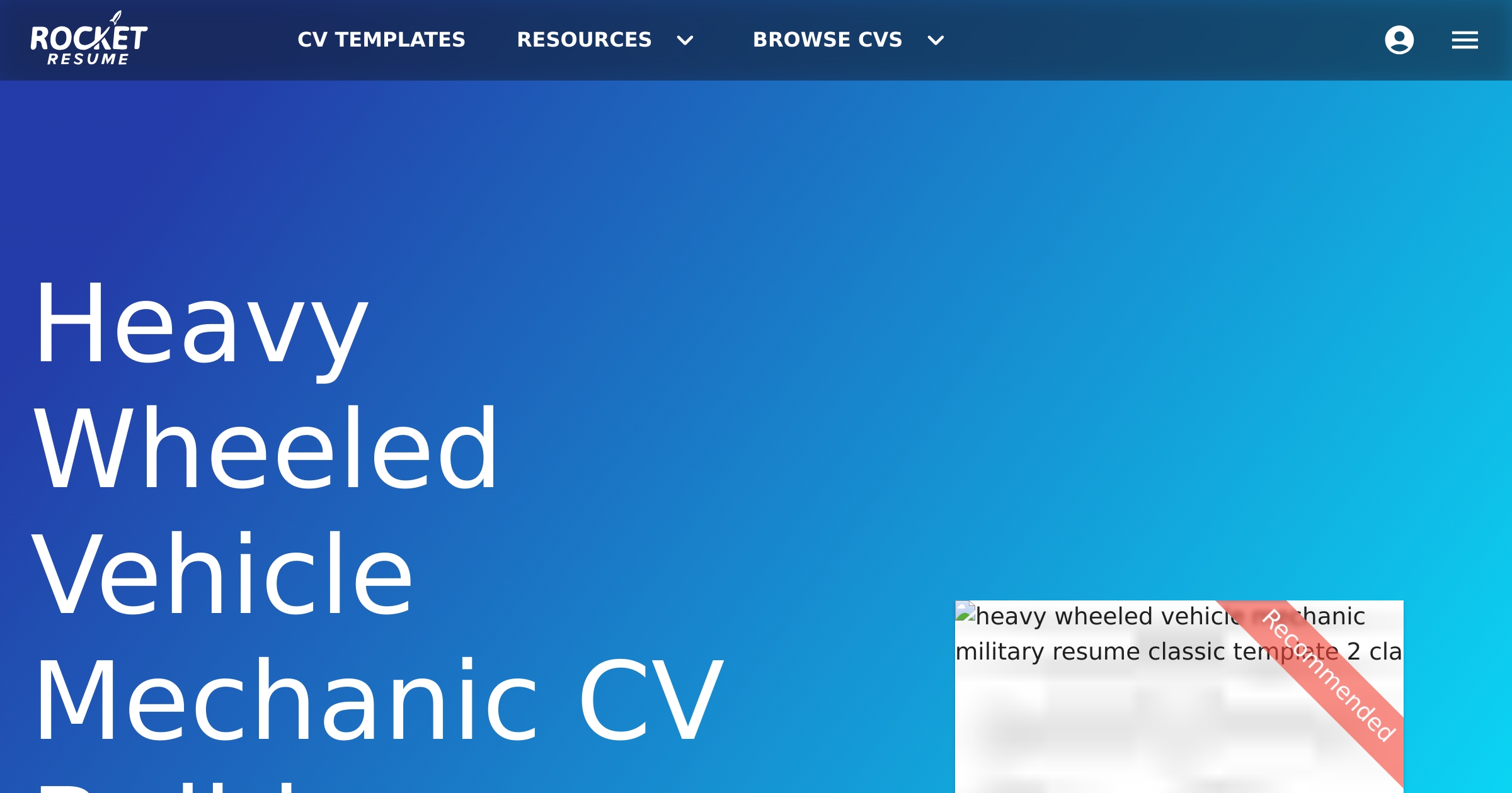 Heavy Wheeled Vehicle Mechanic CV Builder | Rocket Resume