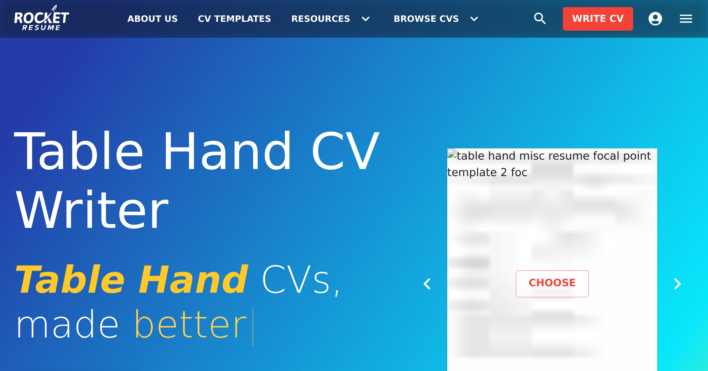 Table Hand CV Writer | Rocket Resume