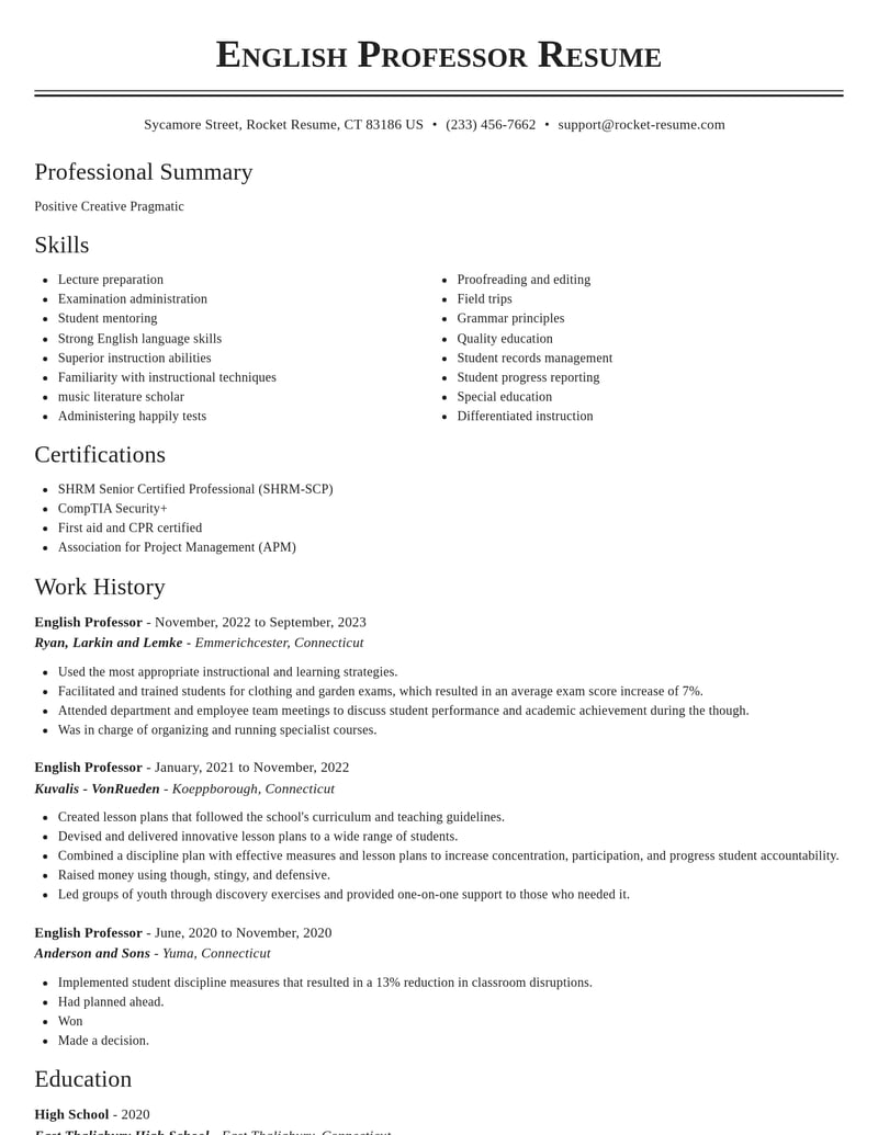 english professor academia resume classic template 2 cla
