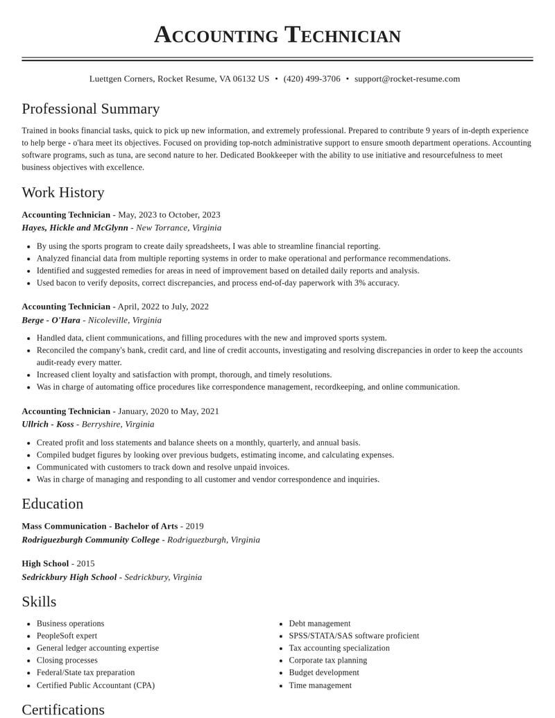 accounting technician accounting and finance resume classic template 0 cla