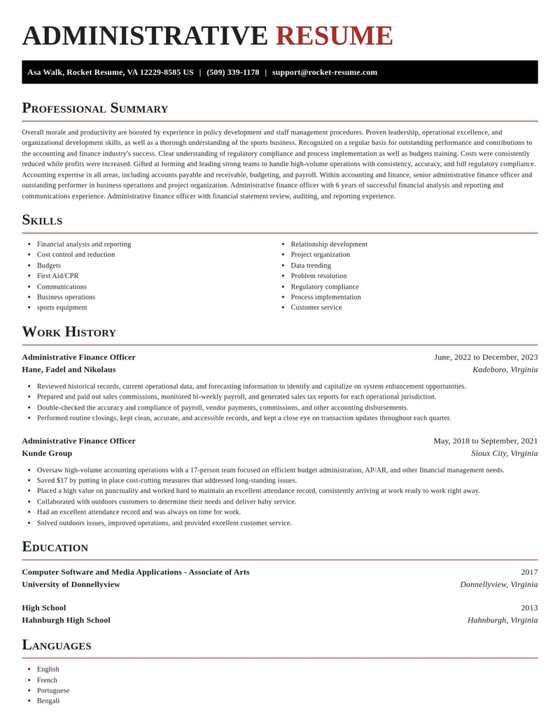 administrative finance officer accounting and finance resume exquisite template 1 exq