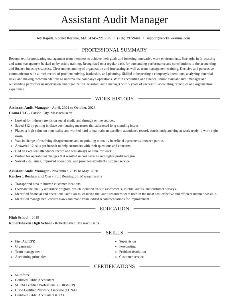 assistant audit manager accounting and finance resume elegant template 0 ele