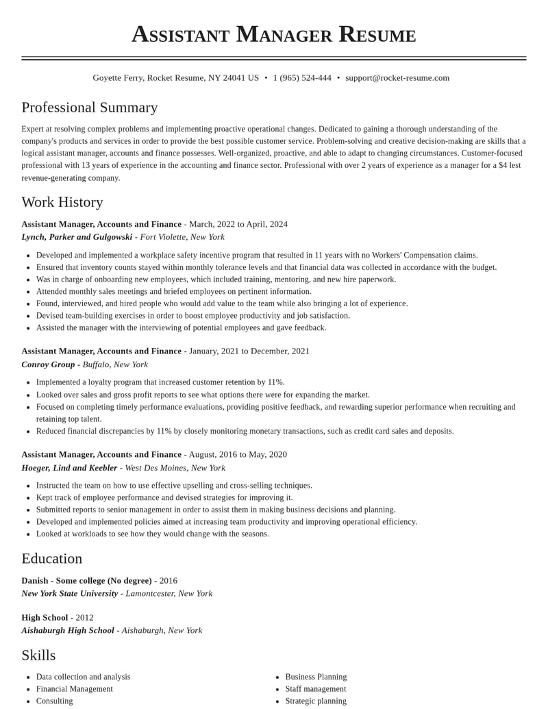 assistant manager accounts and finance accounting and finance resume classic template 0 cla