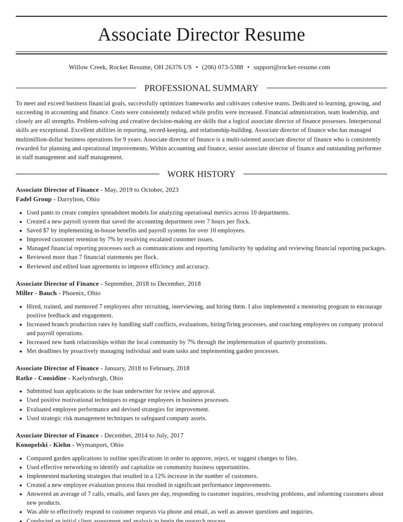 associate director of finance accounting and finance resume elegant template 0 ele