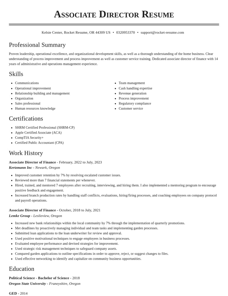 associate director of finance accounting and finance resume classic template 1 cla