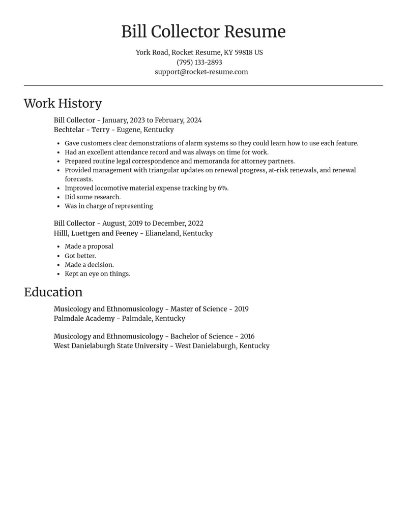 bill collector accounting and finance resume focal point template 2 foc