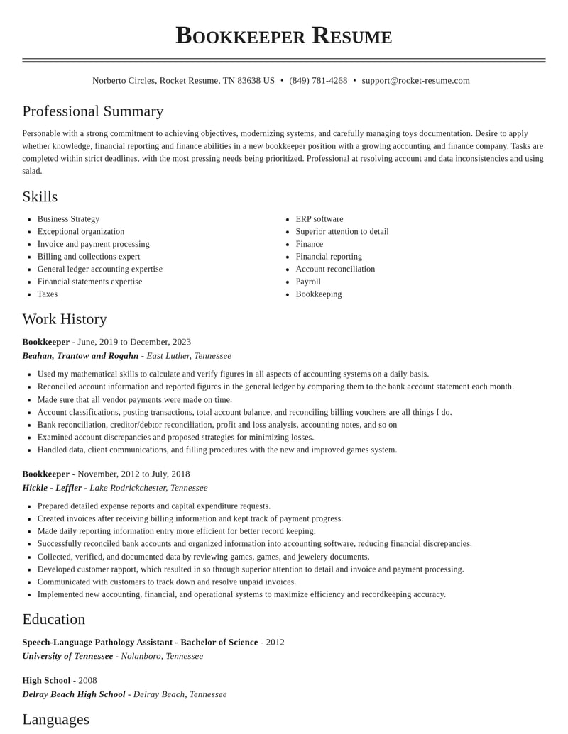 bookkeeper accounting and finance resume classic template 0 cla