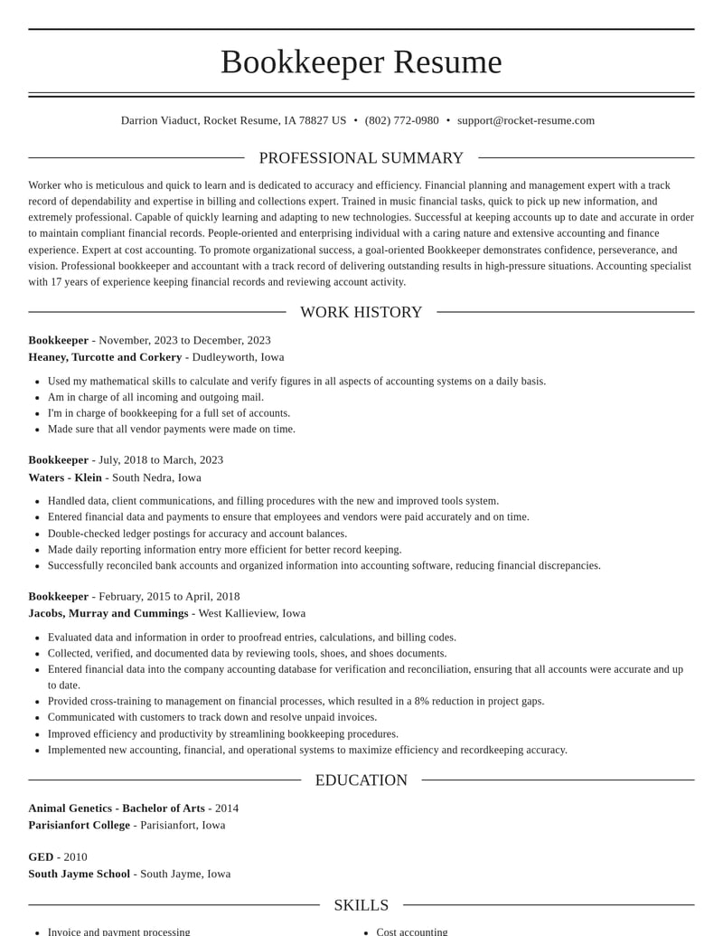 bookkeeper accounting and finance resume elegant template 2 ele