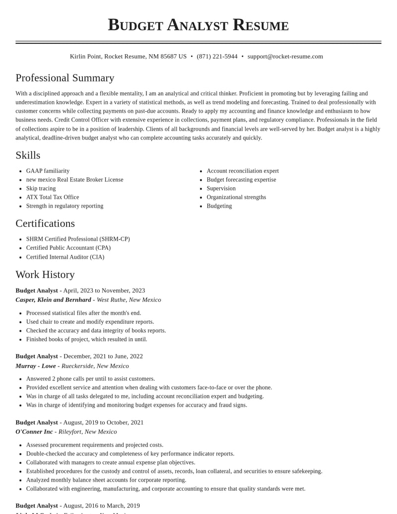 budget analyst accounting and finance resume classic template 2 cla