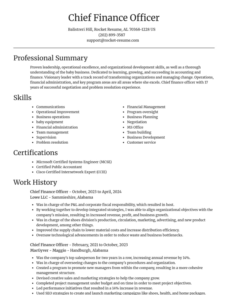 chief finance officer accounting and finance resume focal point template 2 foc