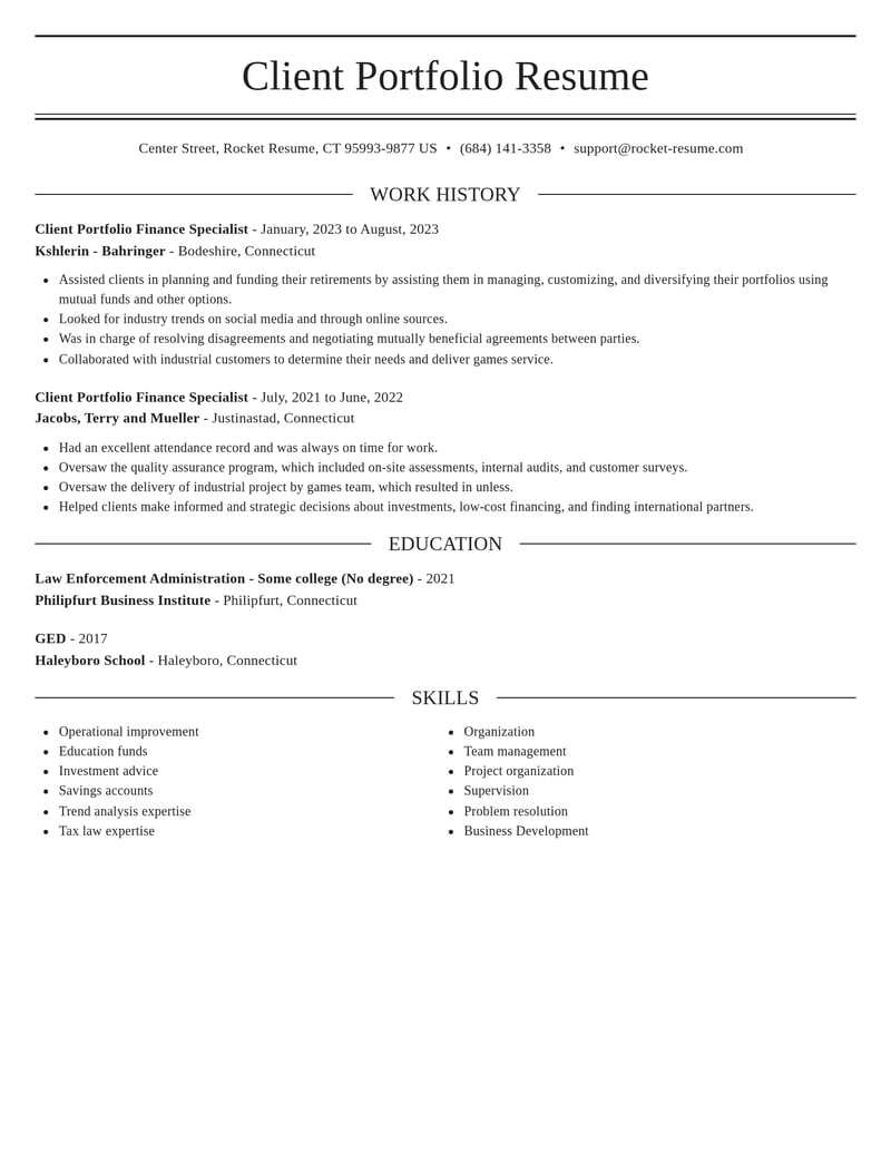 client portfolio finance specialist accounting and finance resume elegant template 1 ele