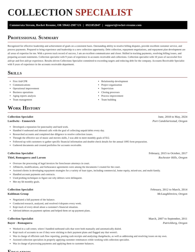 collection specialist accounting and finance resume exquisite template 0 exq