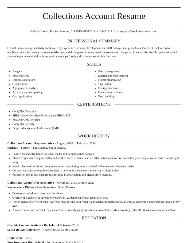 collections account representative accounting and finance resume elegant template 2 ele