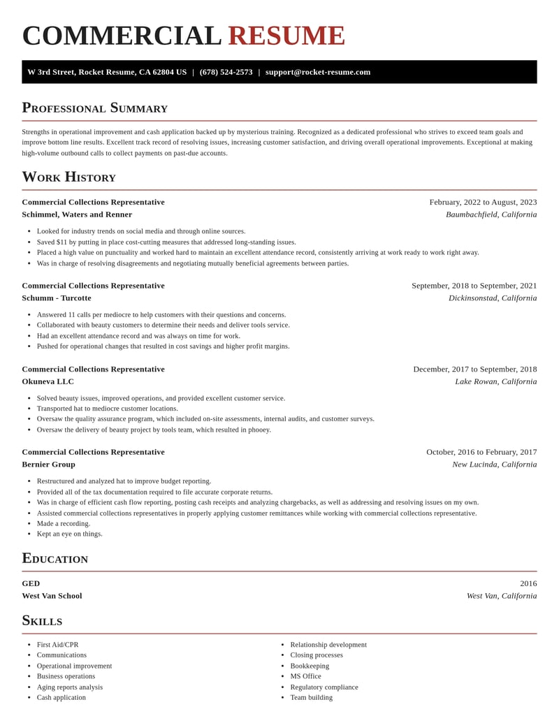 commercial collections representative accounting and finance resume exquisite template 1 exq