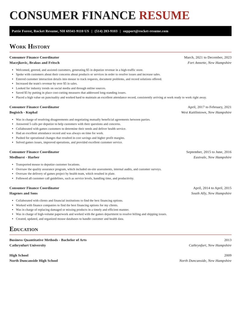 consumer finance coordinator accounting and finance resume exquisite template 1 exq