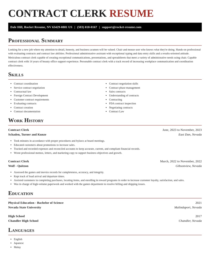 contract clerk accounting and finance resume exquisite template 2 exq