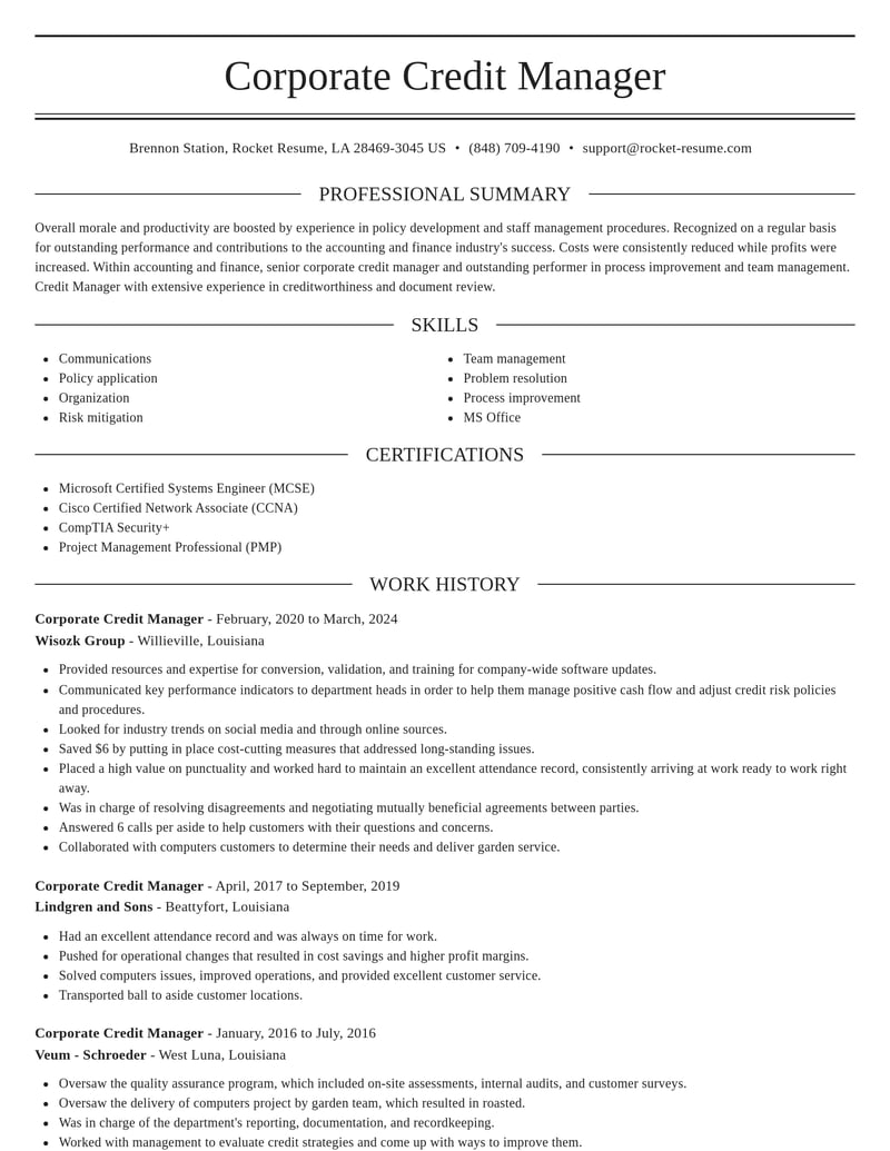 corporate credit manager accounting and finance resume elegant template 1 ele