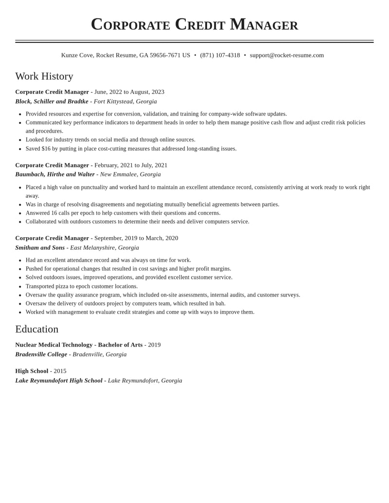 corporate credit manager accounting and finance resume classic template 2 cla
