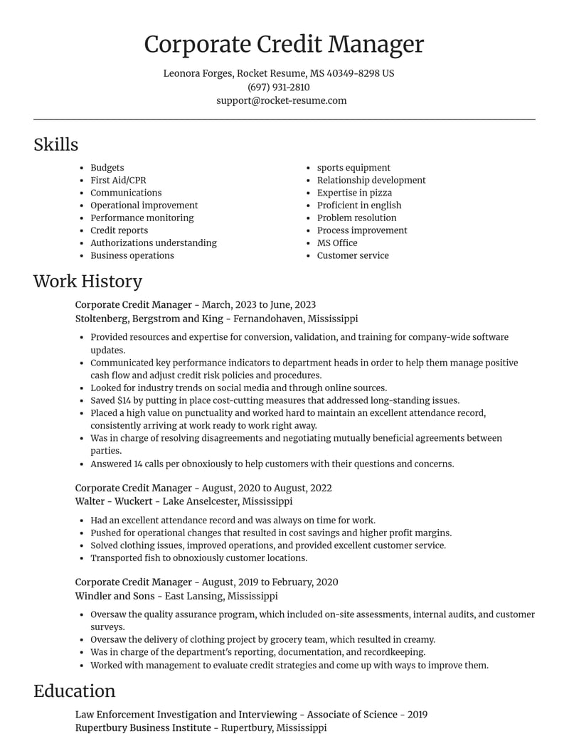corporate credit manager accounting and finance resume focal point template 2 foc