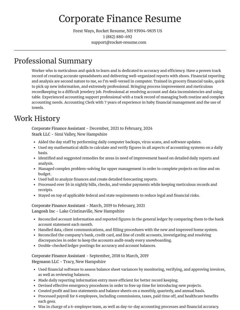 corporate finance assistant accounting and finance resume focal point template 1 foc
