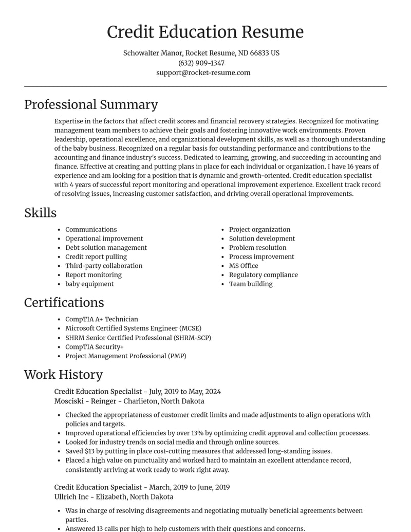 credit education specialist accounting and finance resume focal point template 2 foc
