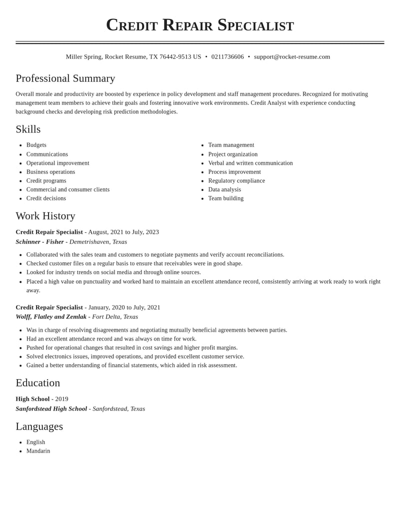 credit repair specialist accounting and finance resume classic template 0 cla