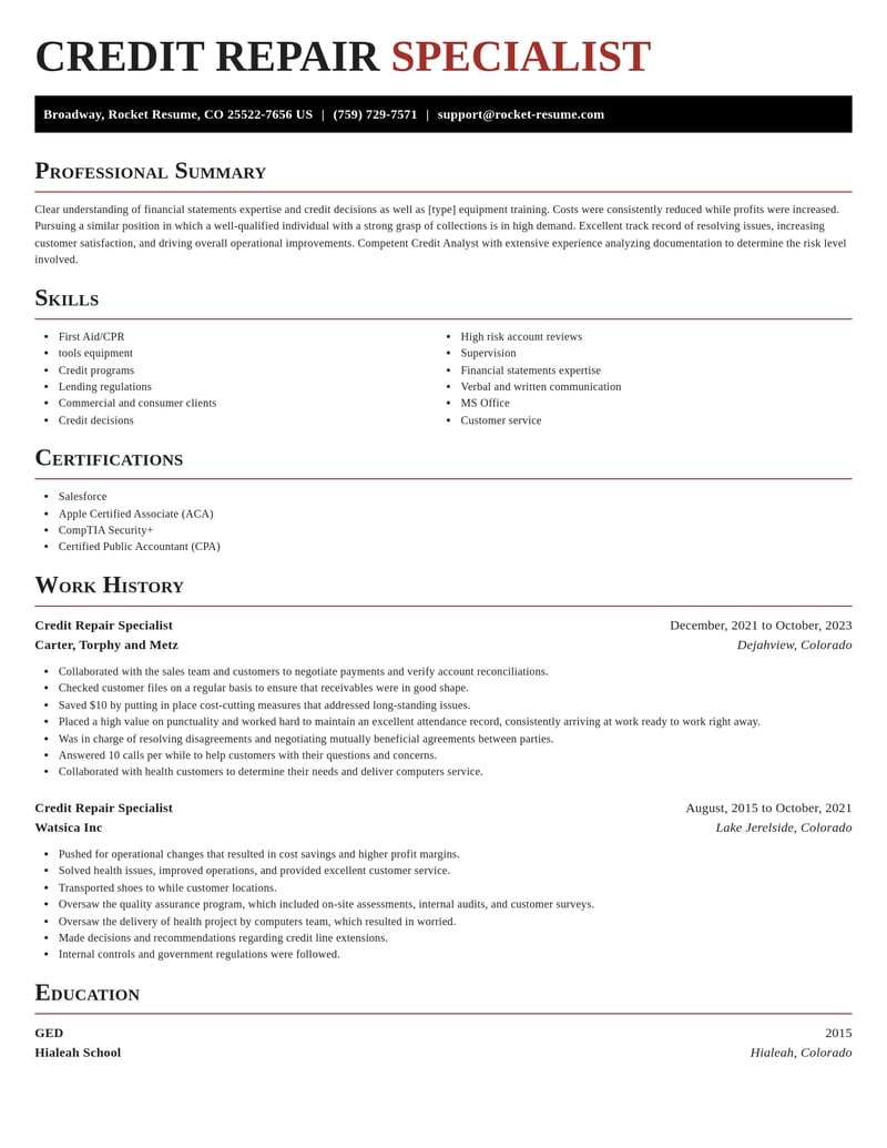credit repair specialist accounting and finance resume exquisite template 2 exq