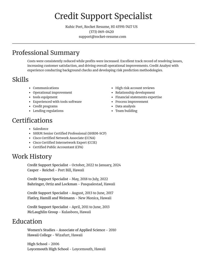 credit support specialist accounting and finance resume focal point template 0 foc