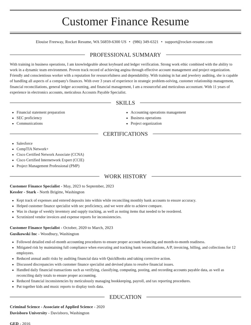 customer finance specialist accounting and finance resume elegant template 2 ele