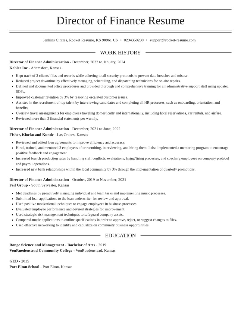director of finance administration accounting and finance resume elegant template 0 ele