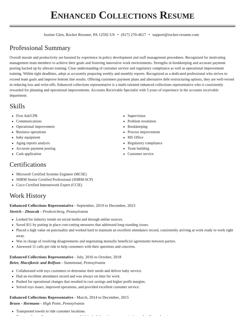 enhanced collections representative accounting and finance resume classic template 1 cla