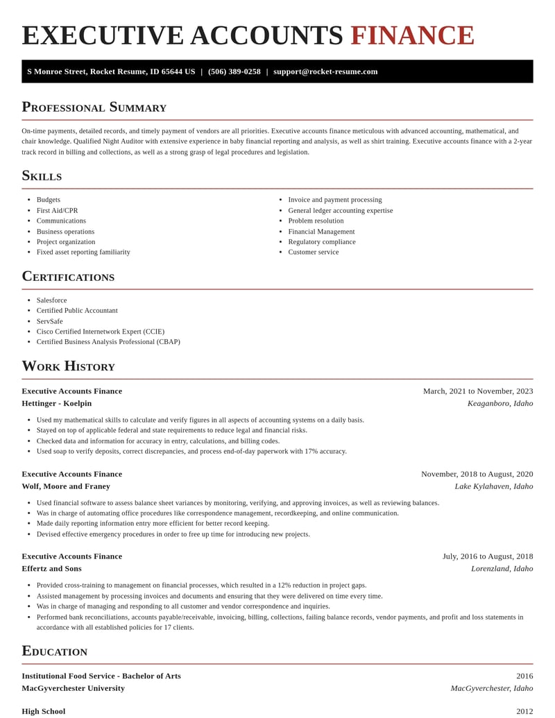executive accounts finance accounting and finance resume exquisite template 1 exq