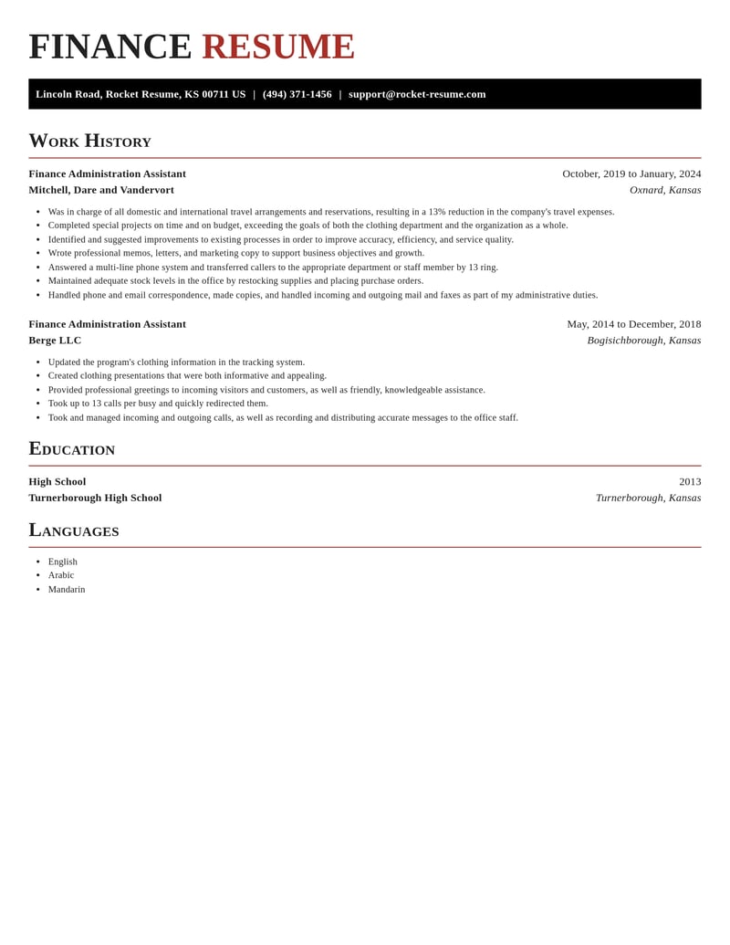 finance administration assistant accounting and finance resume exquisite template 2 exq