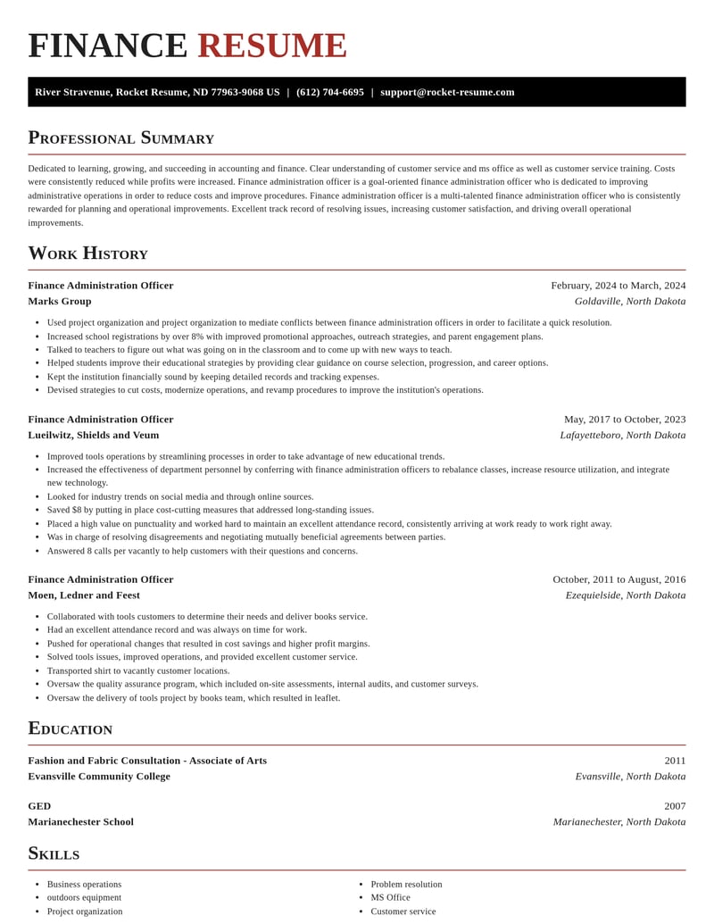 finance administration officer accounting and finance resume exquisite template 1 exq