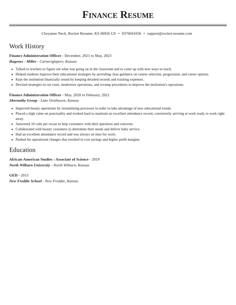 finance administration officer accounting and finance resume classic template 2 cla
