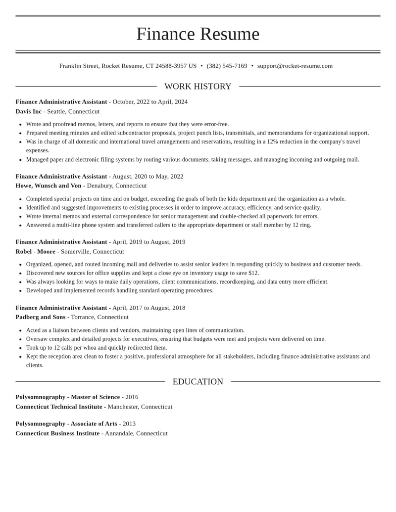 finance administrative assistant accounting and finance resume elegant template 1 ele