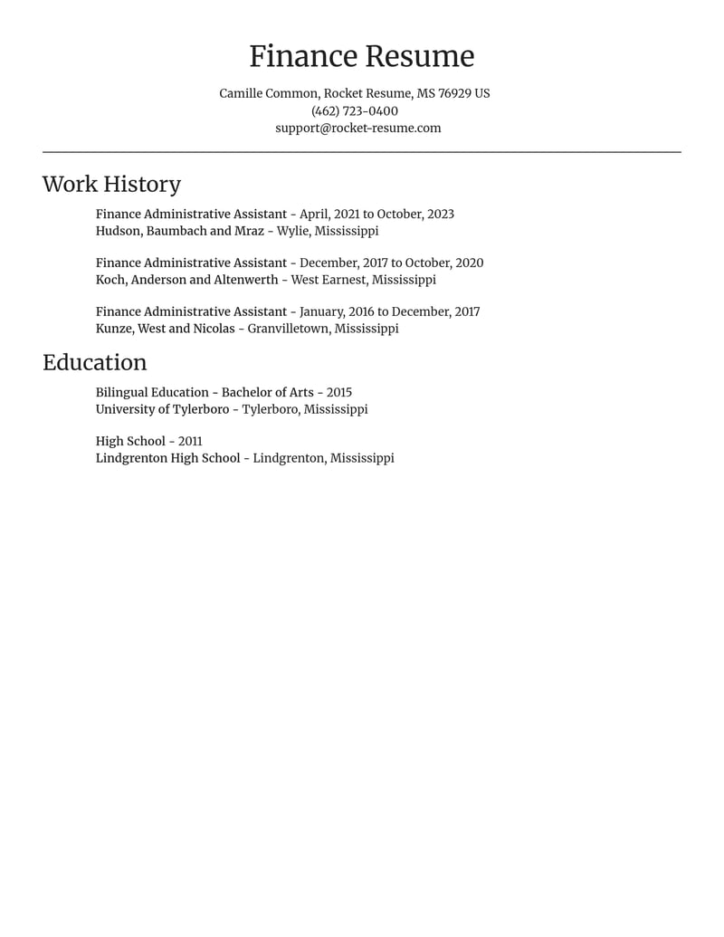 finance administrative assistant accounting and finance resume focal point template 1 foc