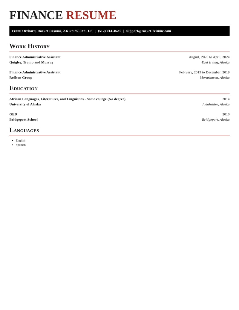 finance administrative assistant accounting and finance resume exquisite template 2 exq