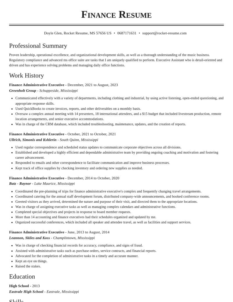 finance administrative executive accounting and finance resume classic template 2 cla
