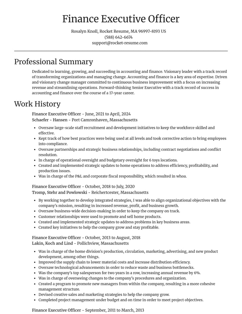 finance executive officer accounting and finance resume focal point template 2 foc