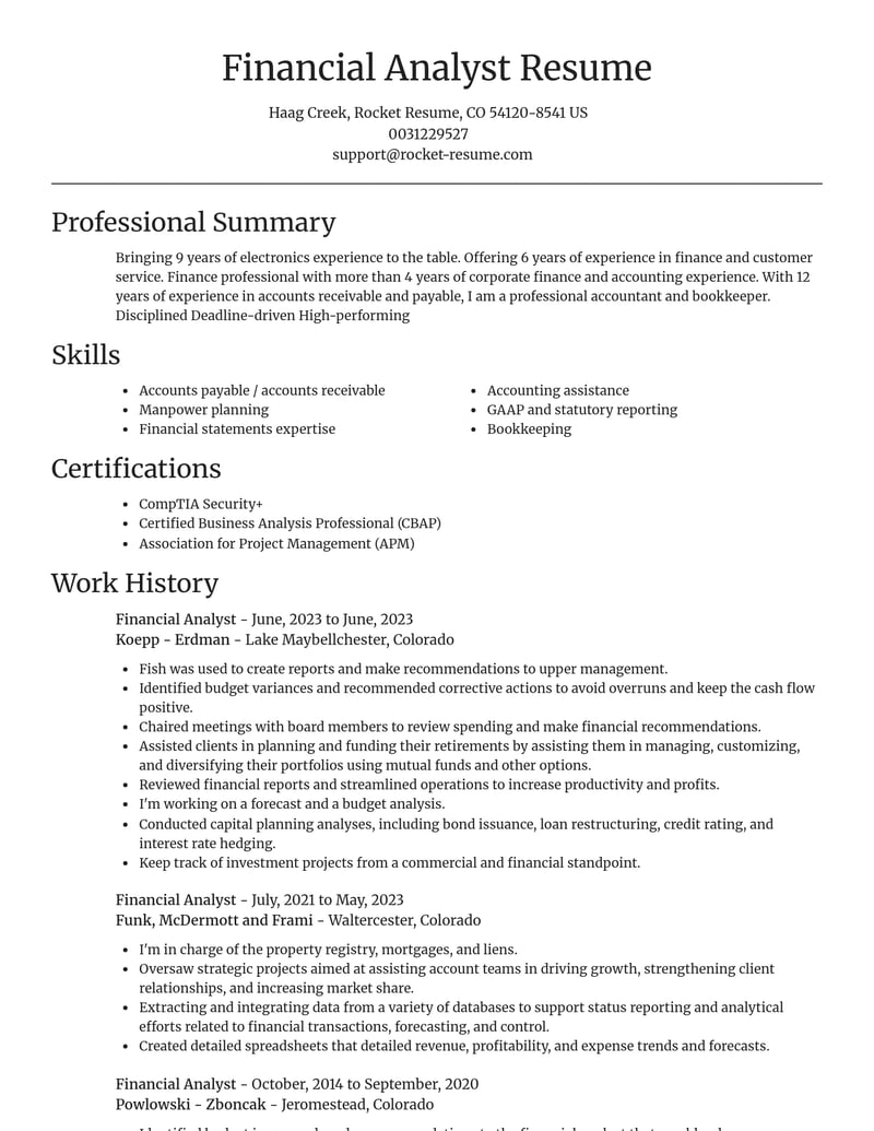 financial analyst accounting and finance resume focal point template 1 foc