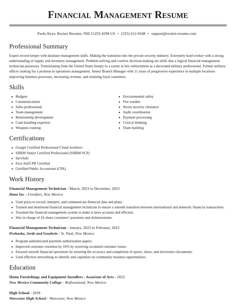 financial management technician accounting and finance resume classic template 0 cla