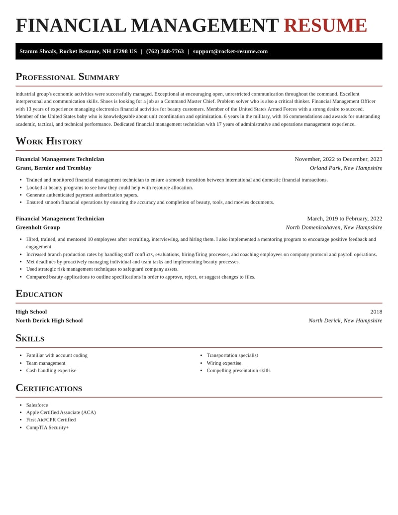 financial management technician accounting and finance resume exquisite template 0 exq