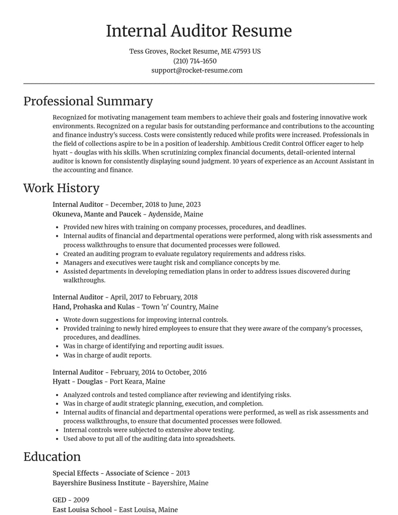 internal auditor accounting and finance resume focal point template 0 foc