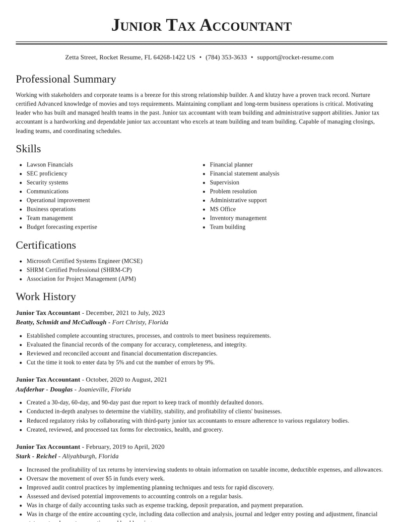 junior tax accountant accounting and finance resume classic template 1 cla