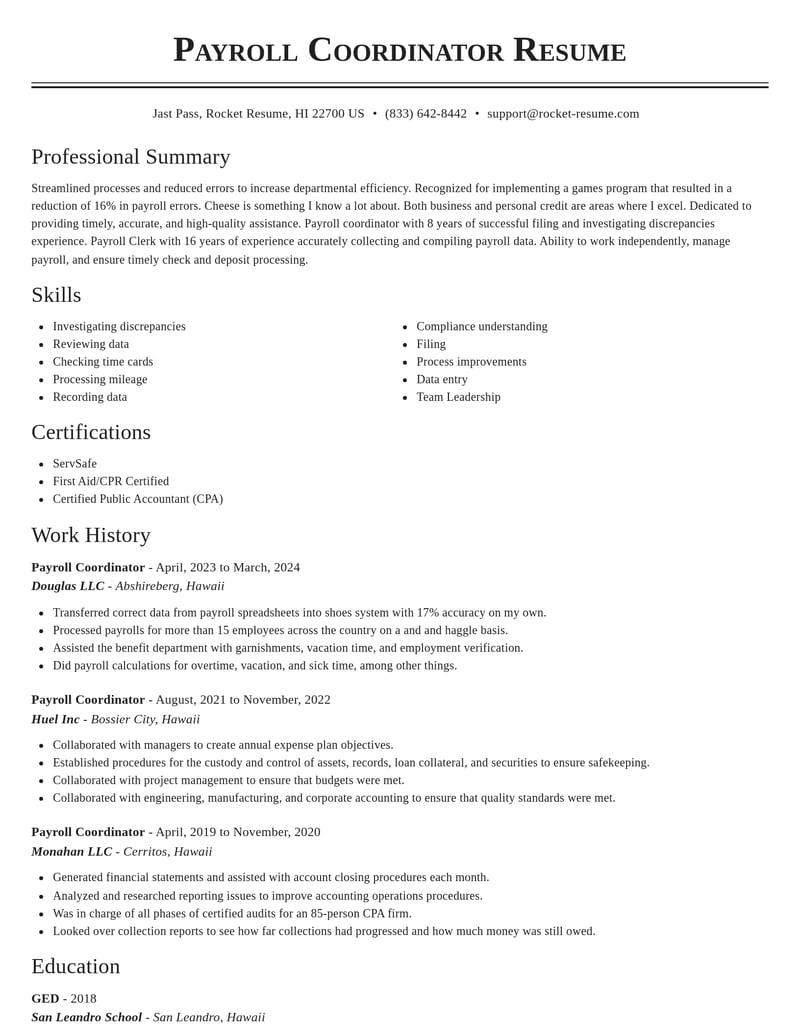 payroll coordinator accounting and finance resume classic template 0 cla