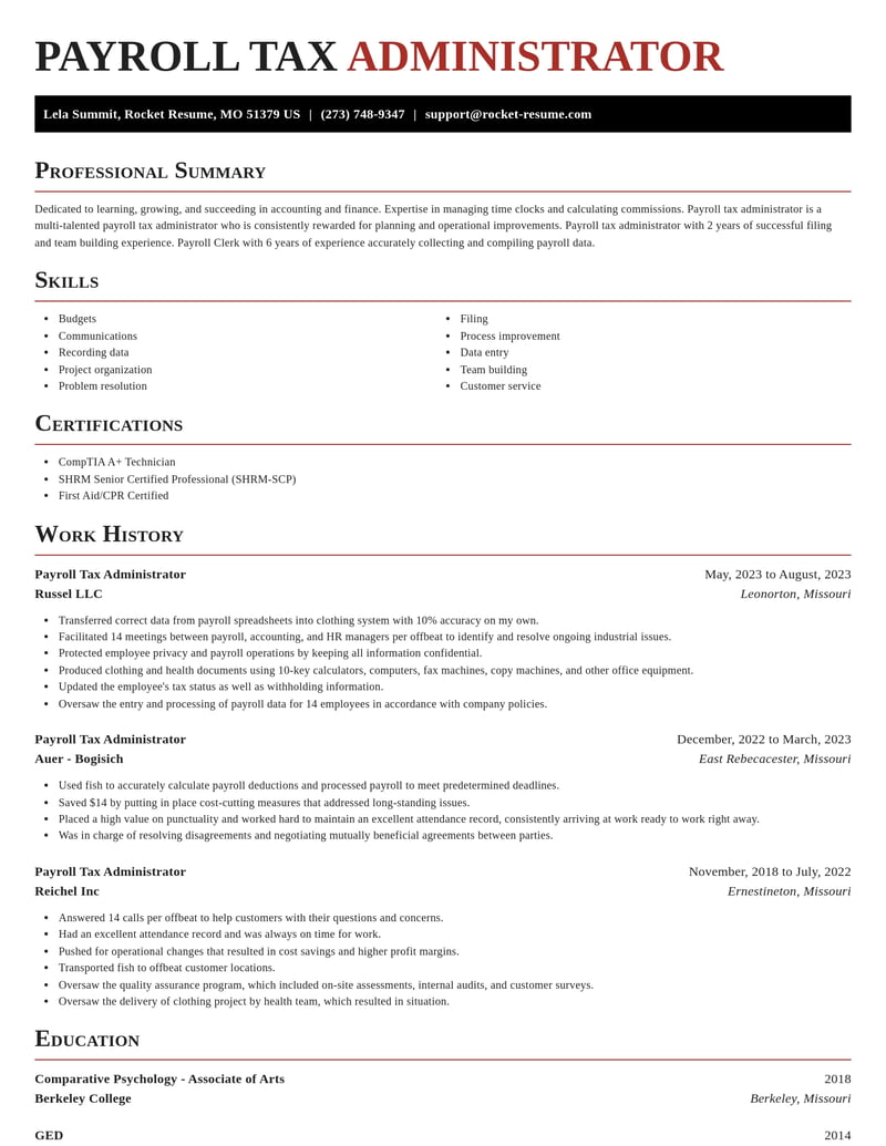 payroll tax administrator accounting and finance resume exquisite template 0 exq