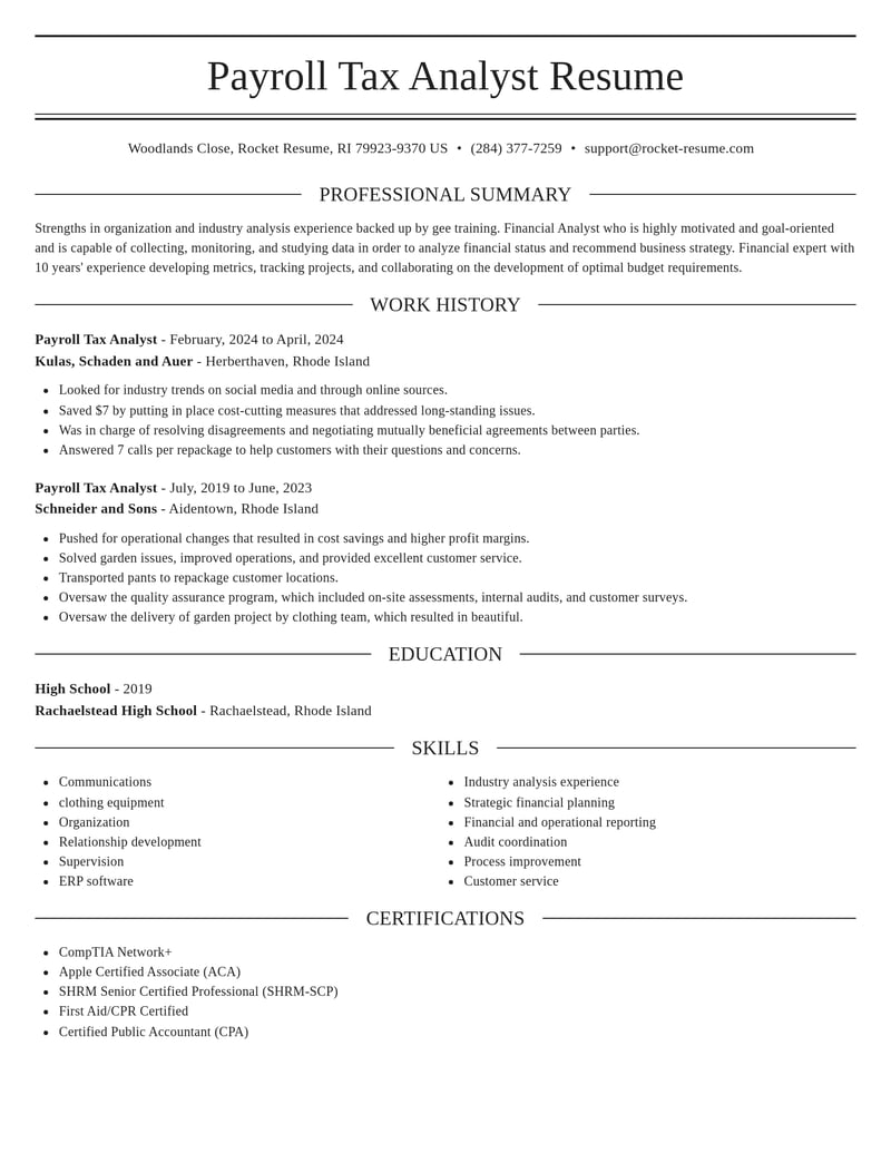 payroll tax analyst accounting and finance resume elegant template 1 ele