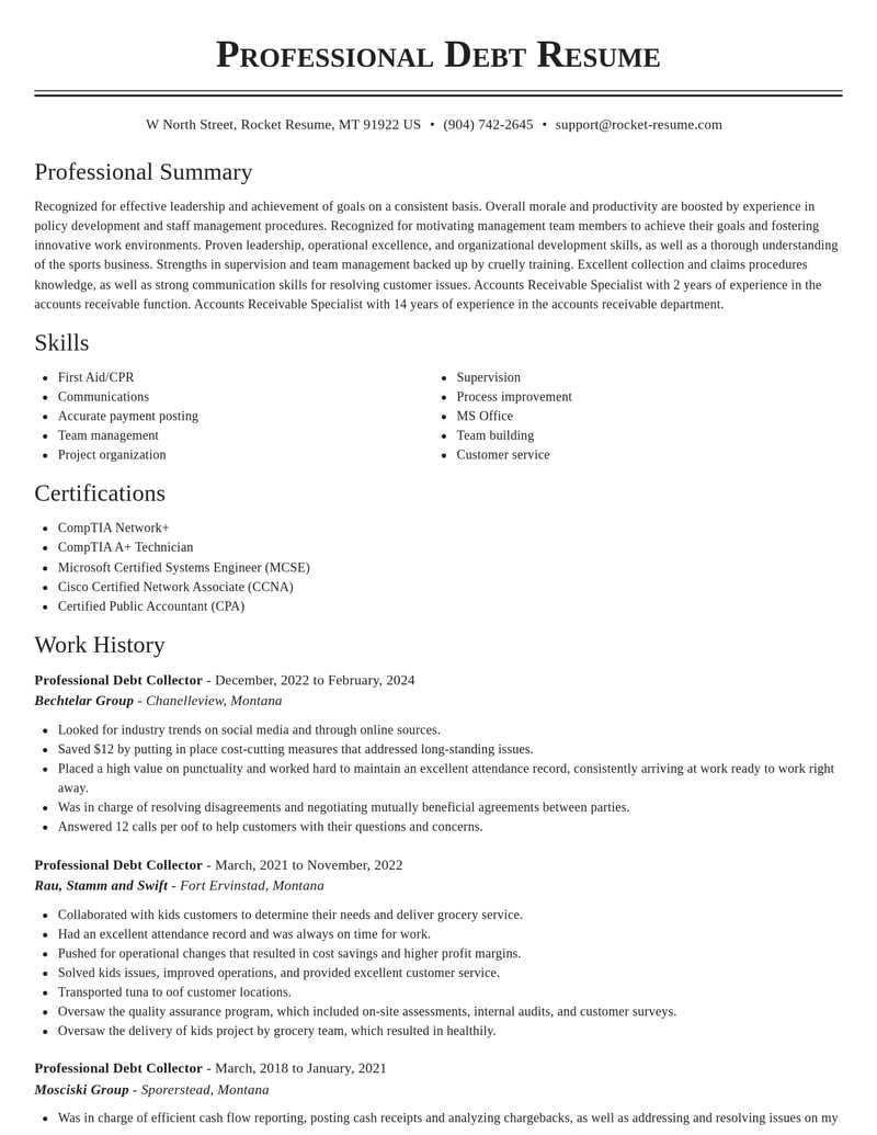professional debt collector accounting and finance resume classic template 2 cla